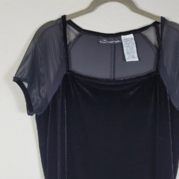 Y2K NoBo Velvet Mini Dress Size L Black Sheer Short Sleeve Whimsigoth Square Nec - Picture 2 of 6